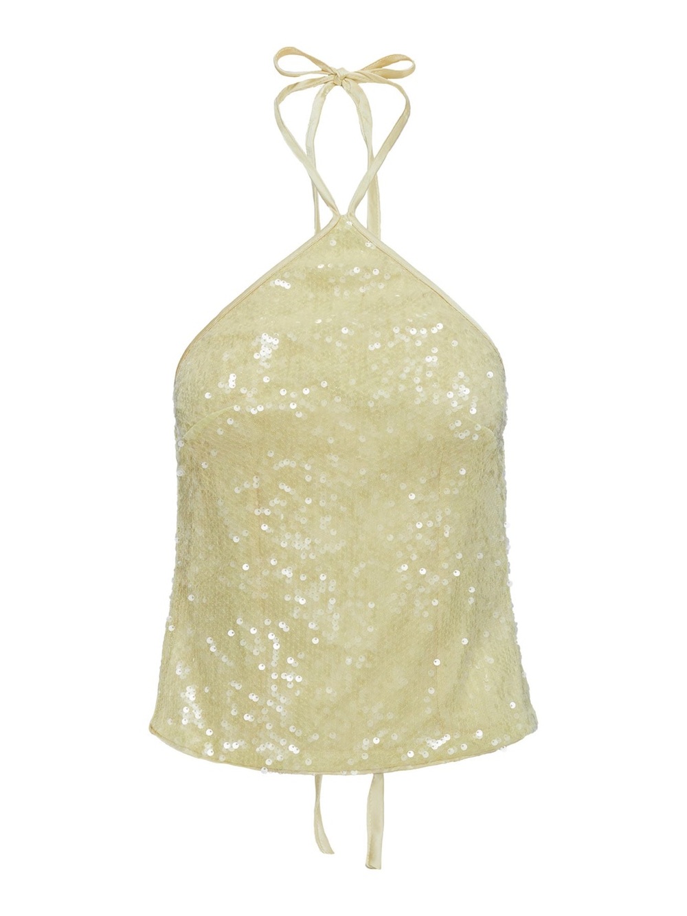 Princess Polly Yellow Sequin Halter Crop Top NWT 2